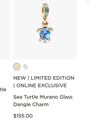 Pandora Sea Turtle Murano Glass Dangle Charm - Blue Gold